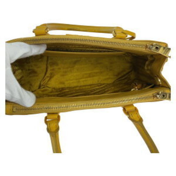 PRADA Saffiano Triangle Galleria Yellow Leather Handbag Tote Bag - Picture 3 of 9